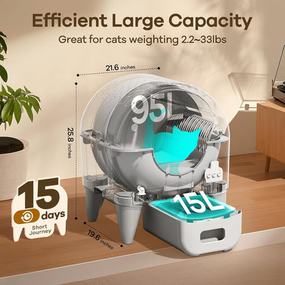 Fumoi Automatic Cat Litter Box Self Cleaning Litter Box Large Capacity for Multiple Cats, App Control with Safety Sensors, Removable Washable Liner,2 Rolls Garbage Bags,Grey2