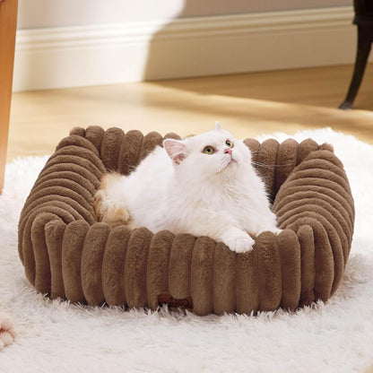 Bedsure Comfyfleece™ Cute Dog Bed for Small Medium Dogs Washable,25In Cream | Furry Puppy Beds,Square Rectangle Orthopedic Corduroy Aesthetic Pet Beds,Removable Zipper Cover,Non-Slip Bottom,Up to 15 Lbs9