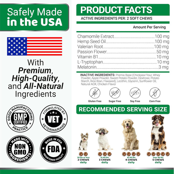 Hemp Calming Chews for Dogs - Advanced Dog Calming Chews - 170 Chews - Anxiety Relief Treats - Separation Aid, Barking, Stress Relief, Thunderstorms - Melatonin - Hemp Oil - Made in USA6