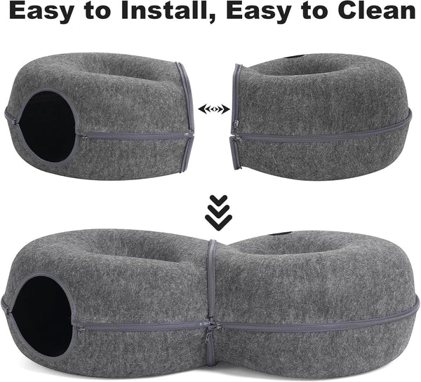 8-Shaped Large Cat Tunnel Bed for Indoor Cats, Infinite Circulation Peekaboo Cat Cave with 12 Toy Balls, Cat Donut Tunnel for Cats up to 30 Pounds (Dark Grey, L 38X24X11In)6