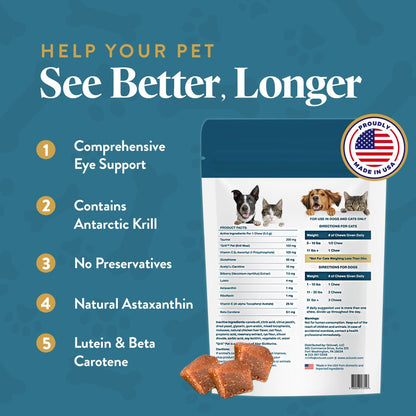 Vision Chews Eye Supplements for Dogs & Cats, 30 Count | Chicken Liver Flavor with Omega-3, Lutein and Antioxidants; No Preservatives, Made in USA, 30-Count Bag2
