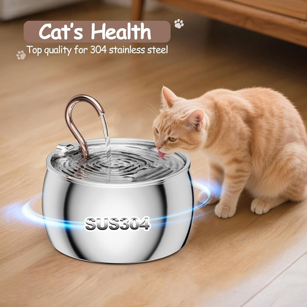 2.5L/84Oz Gooseneck Cat Water Fountain Stainless Steel Quiet | Kitty Spout Cat Fountain for Drinking, Pet Water Fountain for Cats Inside, Automatic Cats Water Dispenser, for Pets2