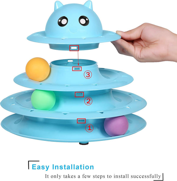 UPSKY Cat Toy Roller 3-Level Turntable Cat Toys Balls with Six Colorful Balls Interactive Kitten Fun Mental Physical Exercise Puzzle Kitten Toys3