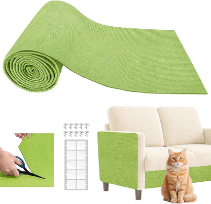 Cat Scratch Couch Furniture Protector, Self-Adhesive Scratch Pad | 39.3X15.8In, DIY Climbing Cat Carpet Mat for Door Window Protector, Couch Guard from Claws with Pins & Tape (Lightgrey)14