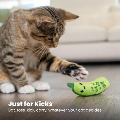 Catstages Crunchy Pickle Kicker Cat Toy – Plush Crinkle Toy with Catnip and Dental Mesh, 6.5"6