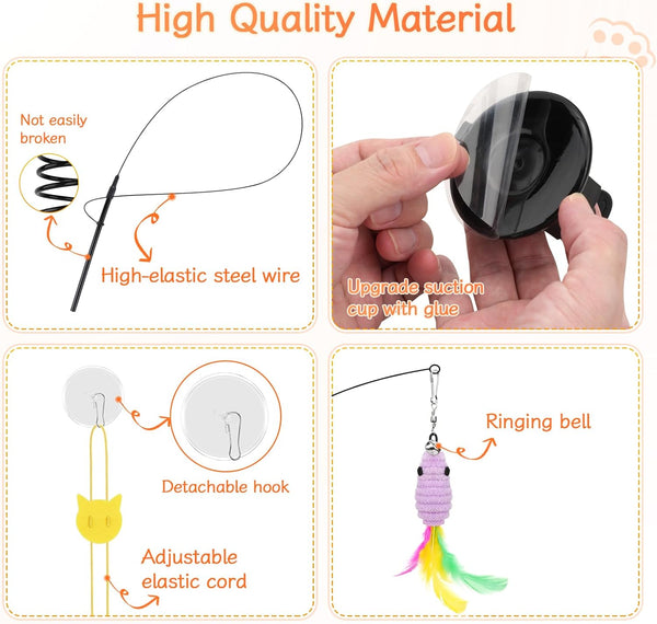 Atosun Interactive Cat Toys, 15PCS Cat Wand and Feather Toys for Indoor Cats, Reusable Suction Cup Toys for Kittens Play Exercise6