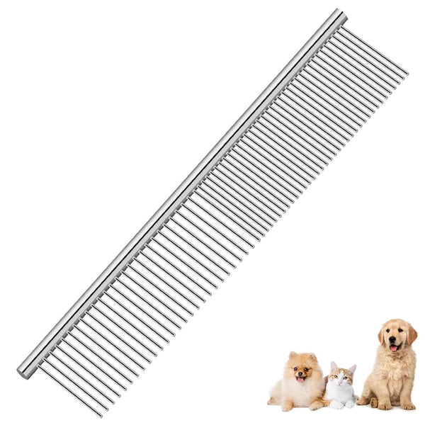 Dog Grooming Comb Pet, Stainless Steel Cat Combs with Rounded Teeth, Professional Metal Tear Stain Remover, Dematting Tool for Small, Medium & Large Pets-7.5In1