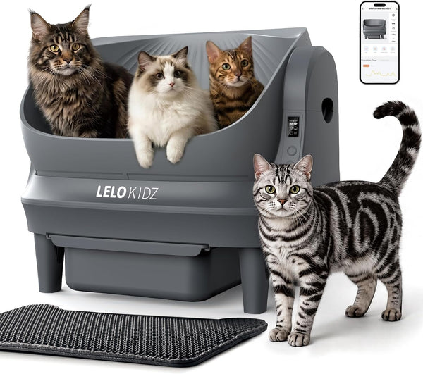 Self Cleaning Litter Box, Open Top 105L Automatic Litter Box for Multiple Cats, App Control, Safety Sensor, Anti-Pinch, Includes Mat & Liner - Gray1