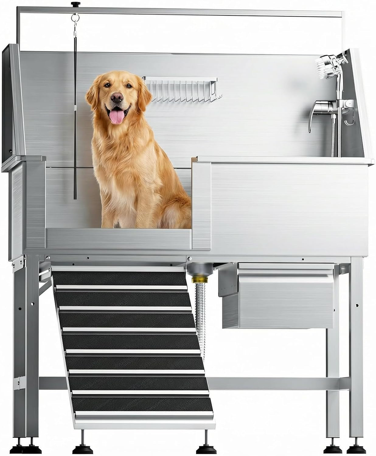 38-stainless-steel-dog-washing-station-professional-dog-bath38in-seamless-soaking-tub-non-slip-leak-proof-bottom-storage-shelf-hair-catcher-pet-grooming-for-small-medium-dogs