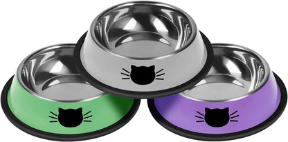 Serentive 2 Pcs Non-Slip Stainless Steel Small Cat Food Bowls - Unbreakable, Thicken 7 Oz Cat Dishes - Indoor, Removable Rubber Base, Easily Clean, Lovely Color13