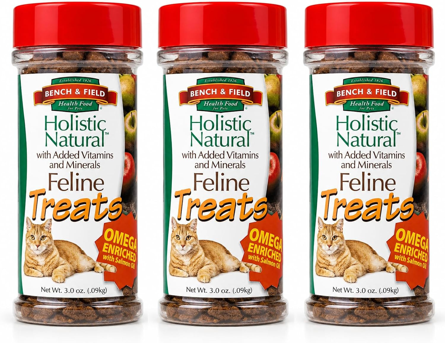 bench-field-holistic-natural-healthy-kitty-cat-treats-crunchy-fish-shaped-bites-delicious-seafood-flavored-snack-3-ounce-pack-of-3-bottles