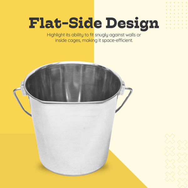 9 Quart Stainless Steel Flat Side Bucket | 2.25 Gal Durable Heavy Duty Food & Water Feeding Pails for Dog Goat Sheep Horse | Fits Kennel Cage Critter Crate Hanging Pet Pail | Multipurpose5