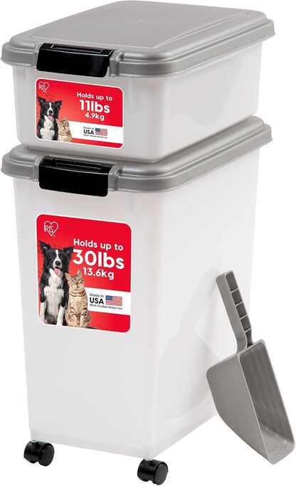 IRIS USA Dog Food Storage Container 30 Lb + 11Lb Airtight Combo, Stackable Pet Food Storage Bin with Wheels for Cat Dog Food, BPA Free, Made in USA, Black | Stackable Pet Food Plastic Storage Bins with Wheels for Cat and Dog Food, Made in USA13