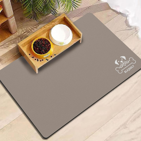 Dog Food Mat for Food and Water, Absorbent Pet Feeding Non-Slip Backing Cat Dog Bowl Mat No Stains Quick Dry Placemat with Footprints for Messy Brown,20"×12"9