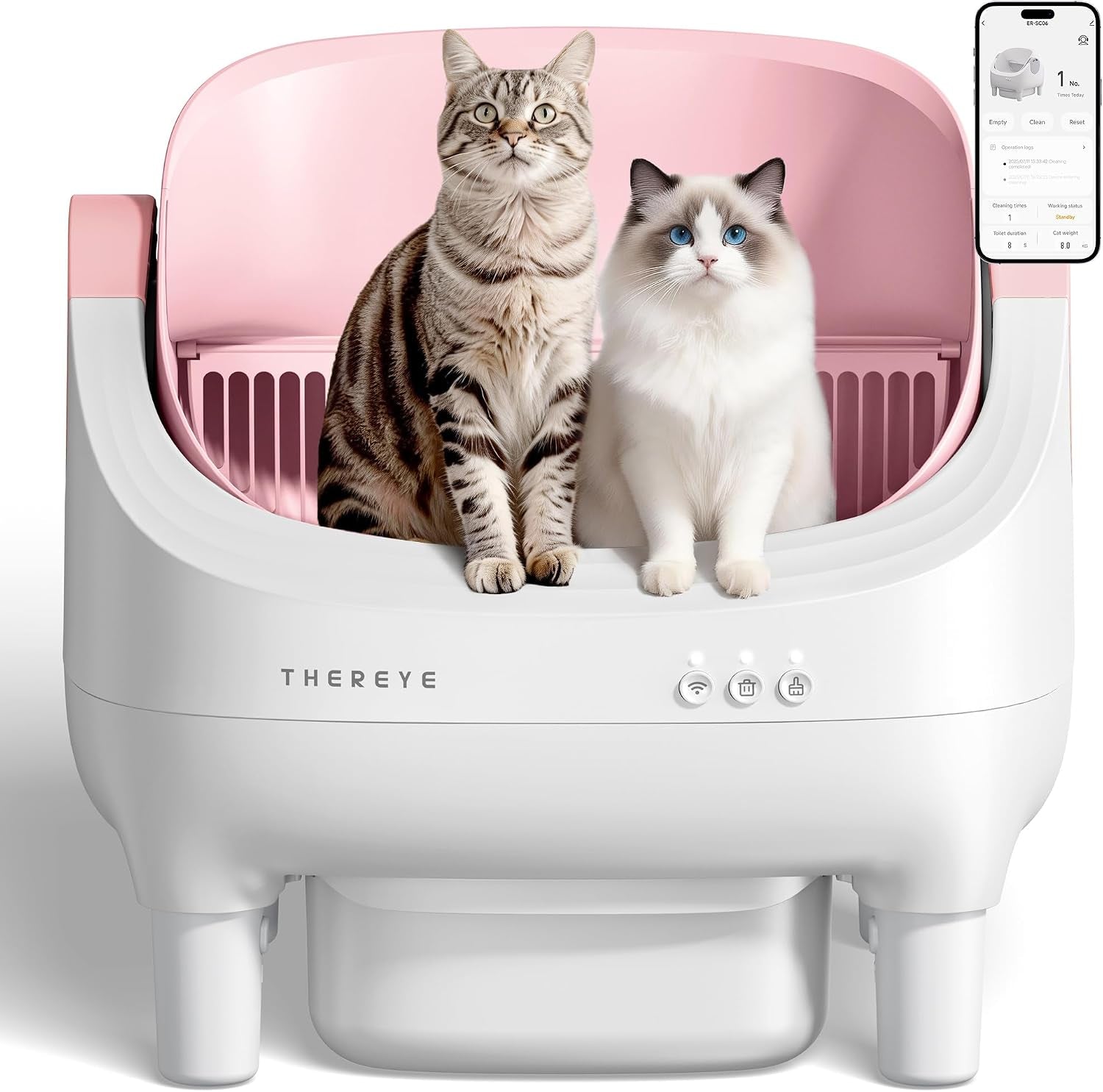 thereye-self-cleaning-cat-litter-box-open-top-automatic-litter-box-with-app-control-safety-sensor-and-10l-large-waste-bin-smart-kitty-litter-boxes-with-trash-bags-and-mat-for-multiple-cats