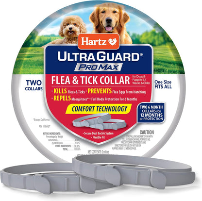 Hartz Ultraguard Promax Flea & Tick Collar for Dogs I 12 Months Protection I Soft & Comfortable Flea & Tick Prevention I 2 Pack,Gray1