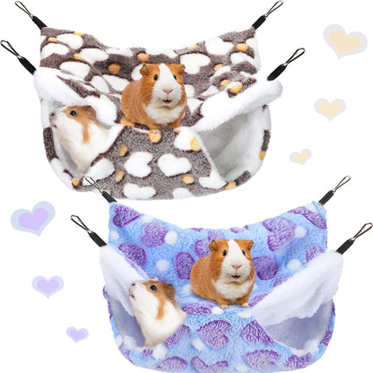 Boao 2 Pcs Guineas Pig Rat Hammock Guinea Pig Hamster Ferret Hanging Hammock Guinea Pigs Accessories for Small Animals Chinchilla Parrot Sugar Glider Ferret Squirrel(Purple, Coffee,Heart Pattern)1