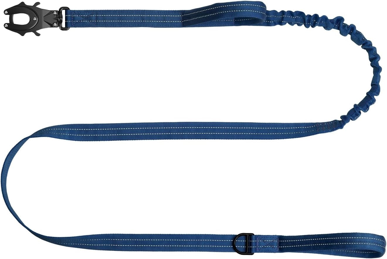 icefang-tactical-dog-leash-with-quick-release-metal-clasp-bungee-dog-lead-with-2-control-handles-hands-free-d-ring-reflective-4ft-length-for-medium-large-dogs-brown