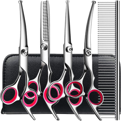 TINMARDA Dog Grooming Kit, Professional Stainless Steel Dog Grooming Scissors with Curved Shears, Pink Finger Rings - 4 Piece Sharp Durable Pet Shears for Dogs Cats at Home Salon-Quality Grooming8