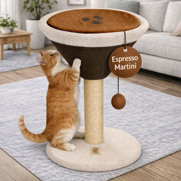 Casamila Espresso Martini Cat Scratcher 20", Cat Scratching Post, Cat Scratching Tree, Cat Post, Scratching Post for Indoor Cats, Modern Cat Tree with Bed, Martini Cat Tree, Cute Novelty Cat Post1