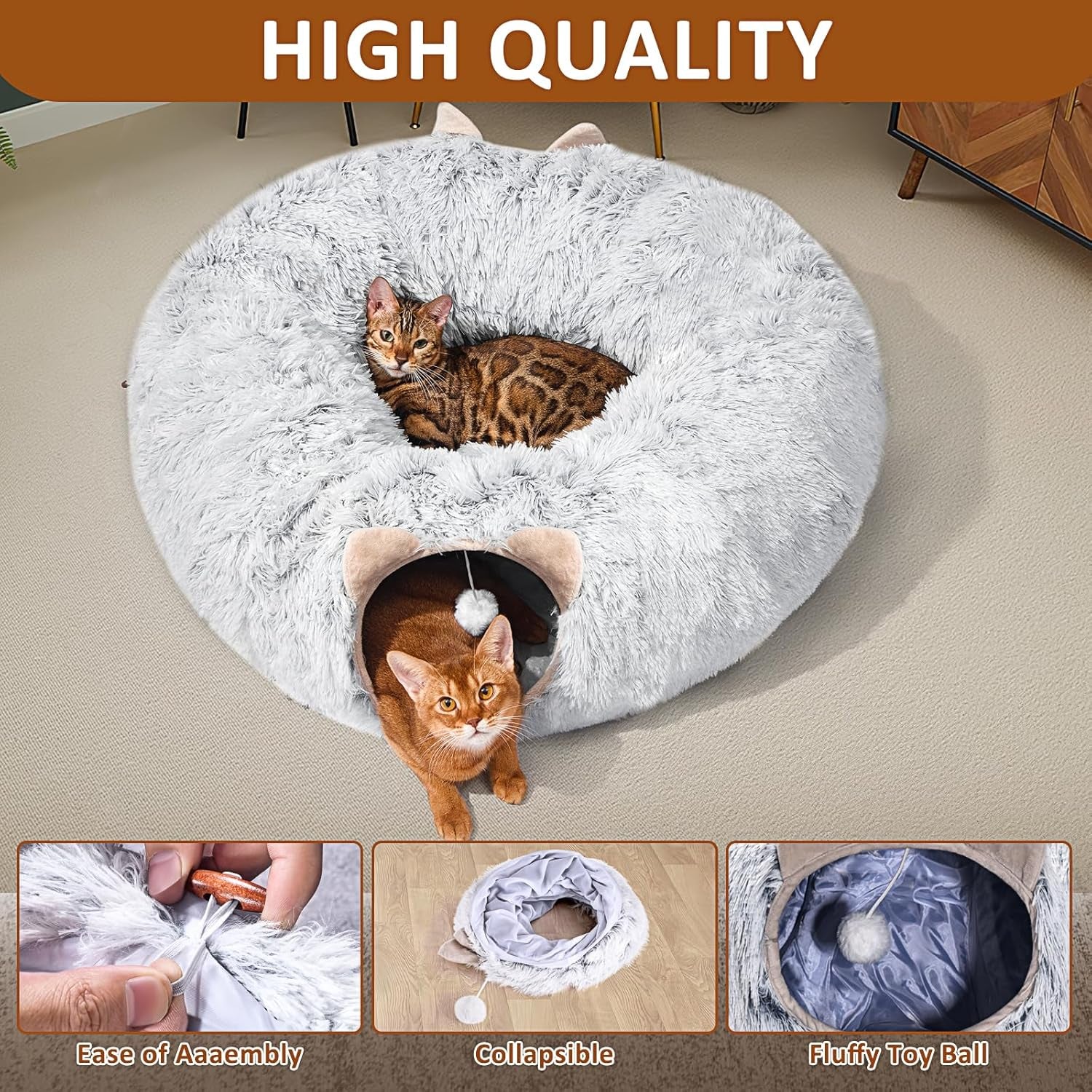 cat-tunnel-with-cat-bed-for-indoor-cats-under-christmas-tree-soft-plush-peekaboo-cat-cave-donut-tunnel-multifunctional-playground-toys-hideplace-for-kittens-rabbit-ferret-grey