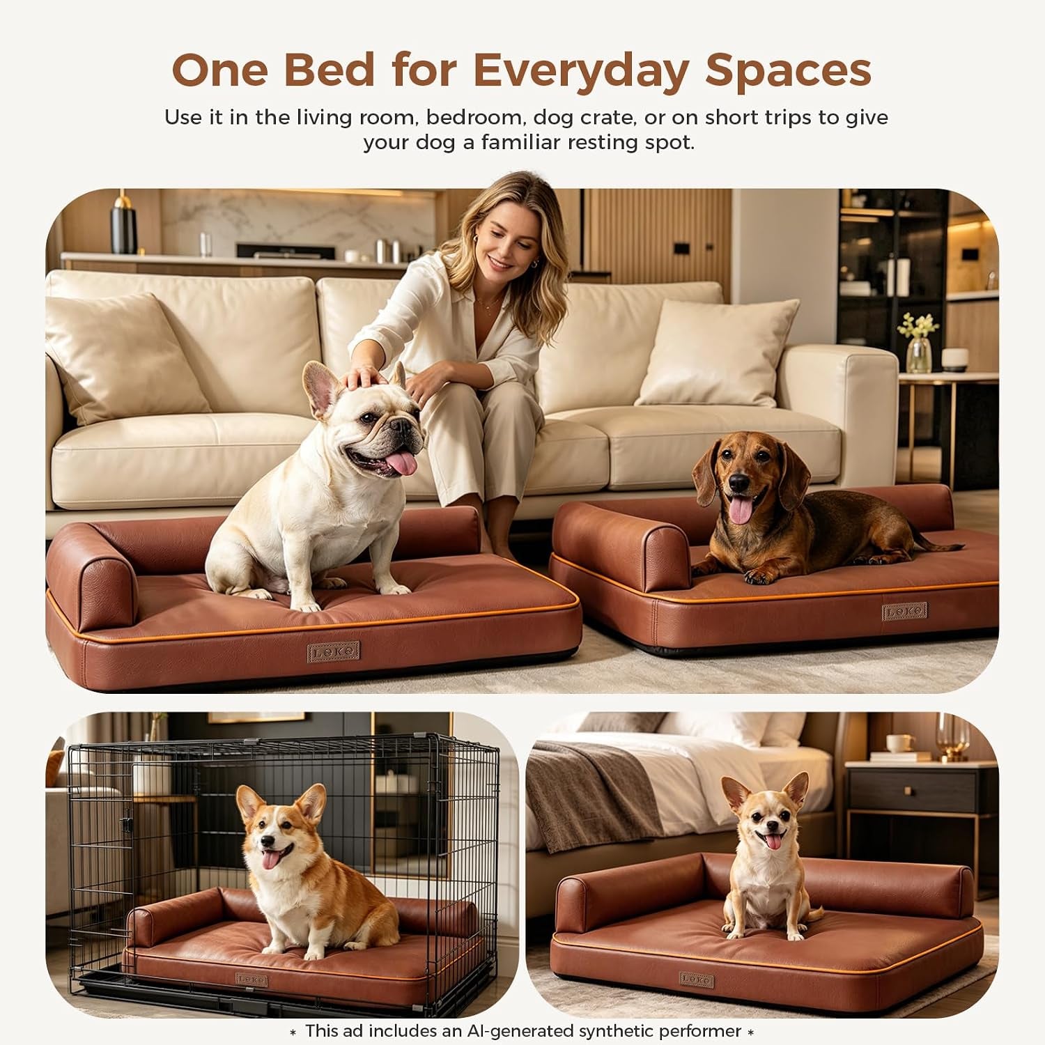 outdoor-waterproof-dog-bed-for-small-dogs-egg-crate-foam-crate-pad-with-raised-bolster-removable-washable-leather-look-cover-non-slip-bottom-brown-for-dogs-up-to-20-in-long