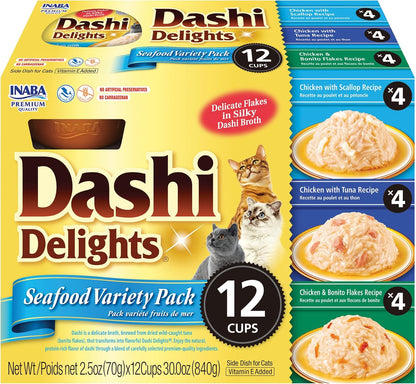 INABA Dashi Delights Lickable Cat Treats, Chicken Variety, 12Ct | Immune Support, Antioxidant Support, 88% Moisture, Shredded Chicken, Dashi Broth Side Dish, Grain-Free, 12 X 2.5 Oz Cups12