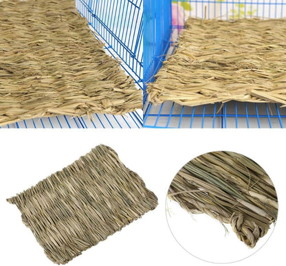 Hamiledyi Grass Mat Woven Bed Mat for Small Animal Bunny Bedding Nest Chew Toy Bed Play Toy for Guinea Pig Parrot Rabbit Hamster Rat(Pack of 3)4