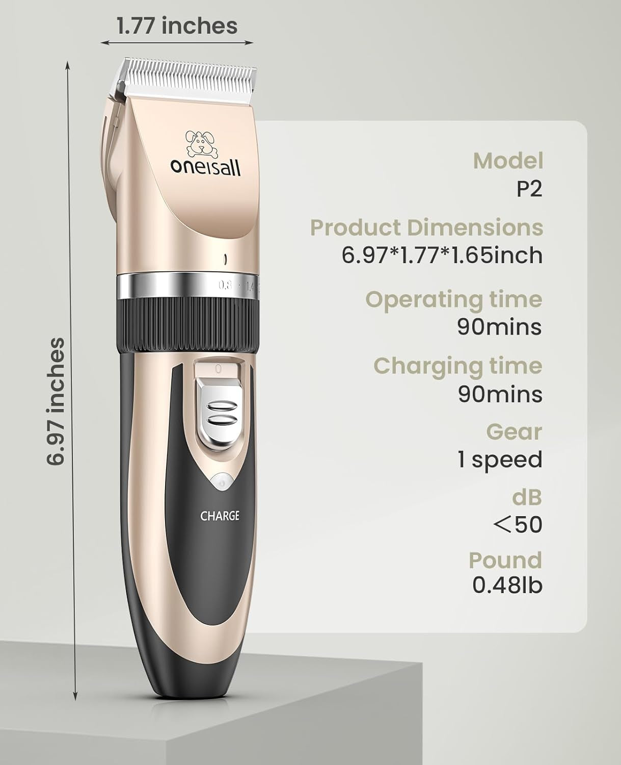 oneisall-dog-clippers-grooming-kit-for-dogs-cats-pets-low-noise-rechargeable-cordless-long-battery-life-simple-for-beginners-6-guide-combs-removable-rinsable-blade