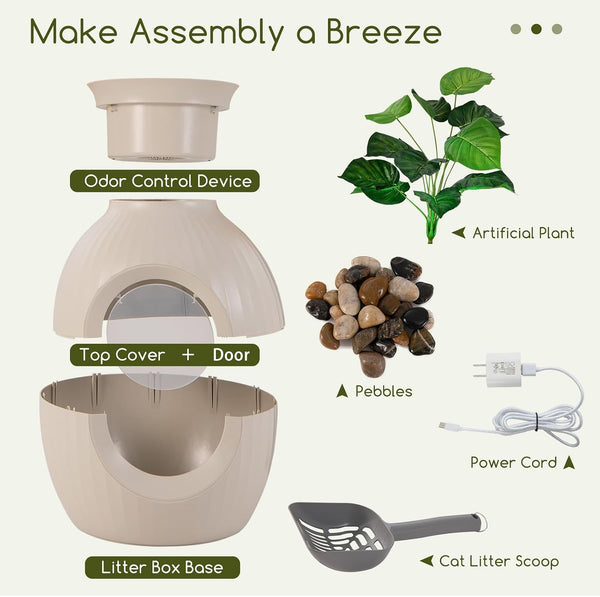 Tangkula Hidden Litter Box Plant, Cat Litter Box Enclosure Furniture with Odor Removal System, 4 Modes Lights, Artificial Plant, Pebbles, Door, Scoop, Planter Litter Box for Large Cats, Easy to Clean7