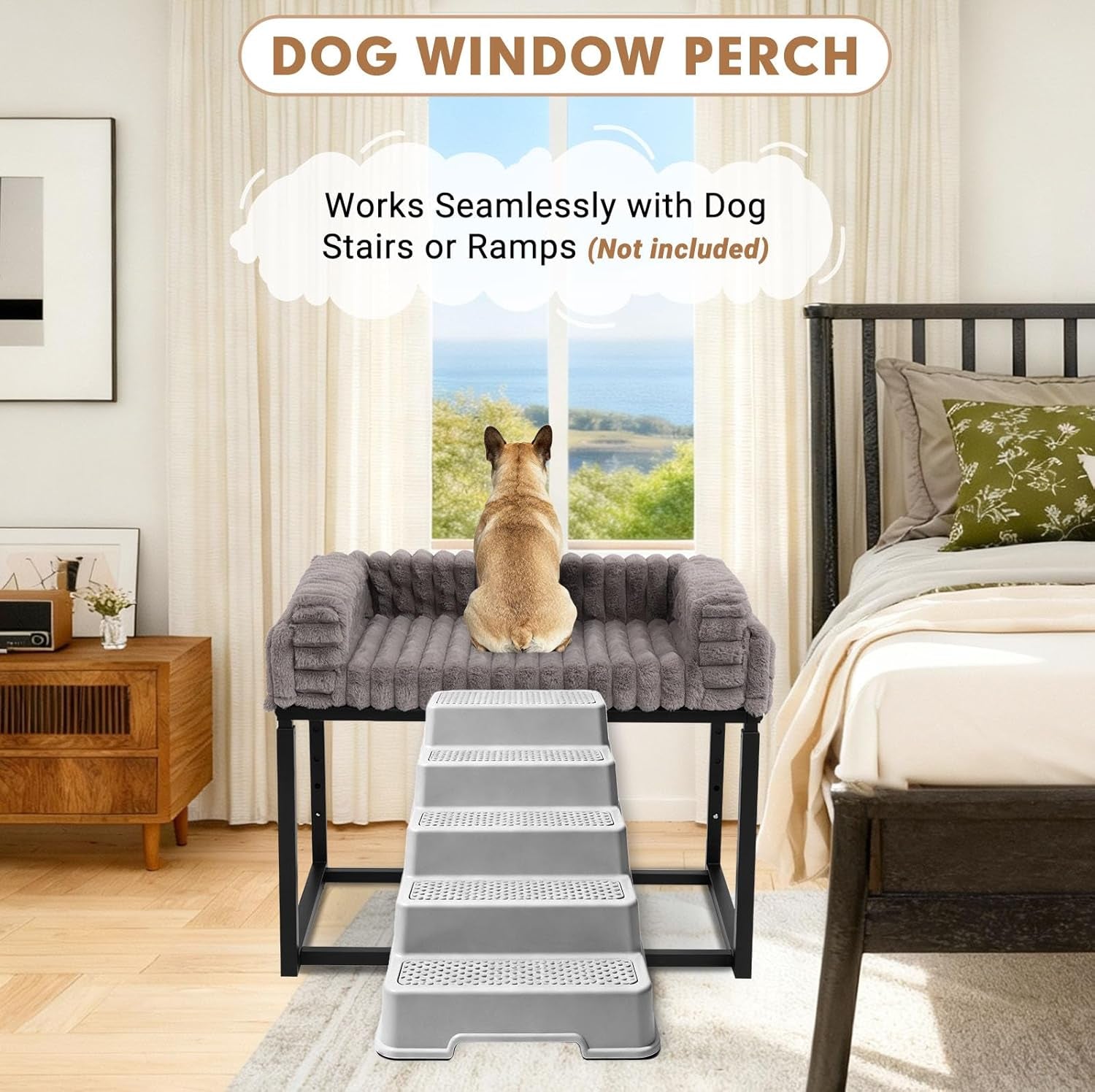 bedside-dog-bed-adjustable-elevated-bunk-lounge-dog-bed-attach-to-human-bed-dog-cats-window-perch-25x18-metal-frame-pet-bedside-co-sleeper-with-thick-supportive-cushion-mattress-washable-cover