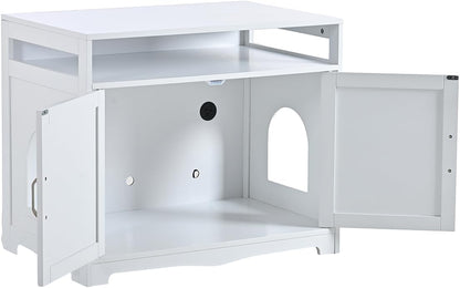 31.5" L White Cat Litter Box Enclosure with Hidden Plug & 2 Doors, Indoor Large Cat Washroom Storage Bench Side Table9