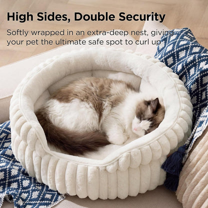 Bedsure Comfyfleece™ Washable Cute Large Cat Bed,Soft round Puppy Bed,23In | Cozy Fluffy Plush Small Dog Bed,Donut Corduroy Cuddler Pet Beds for Indoor Big Cats,Anti-Slip Bottom,Up to 20 Lbs,Cream2