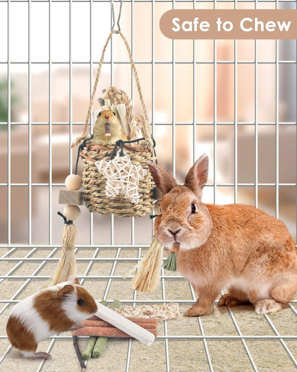 Bissap Bunny Chew Toys, Natural Seagrass Hanging Basket Chews Water Plant Woven Chinchillas Chewing Treats for Rabbits Guinea Pigs Chinchillas Hamsters Rats and Other Small Pets Teeth Grinding Toy3