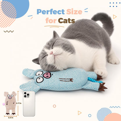 Cat Toys for Indoor Cats, 2 PCS 8000Mg A+Natural Catnip Silvervine Crinkle Interactive Cat Toy Pig with Bell Elastic Tail, Baby-Grade Plush Chew Toy for Teeth Cleaning, Cat Kickers for Boredom7