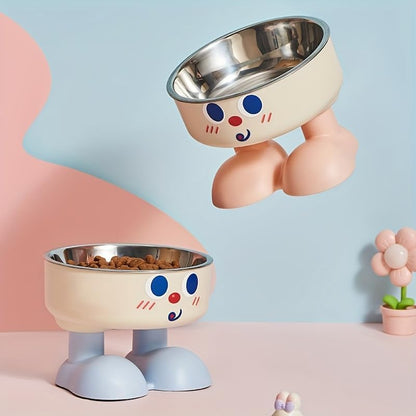 A New Mischievous Face Cartoon Pet Bowl, Stainless Steel High-Neck Cat Bowl for Feeding and Watering, Dog Bowl, Dog Dining Plate (Pink)4