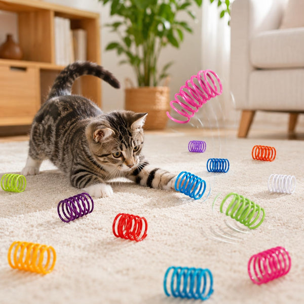 15 Pack Cat Spring Toys, 15 Colors Colorful Interactive Coil Springs for Kittens, Durable Plastic Spiral Springs for Indoor Cats, Ideal for Swatting Biting Hunting & Exercise6