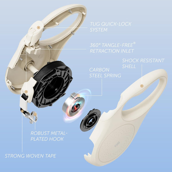 TUG Quest Retractable Dog Leash | 360° Tangle-Free Retraction | 16 Ft Strong Nylon Tape (Small, Cream)2