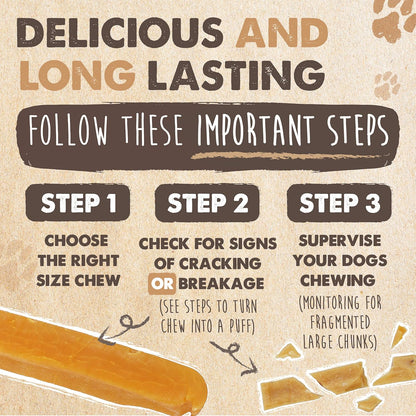 Mighty Paw Yak Chews, Long Lasting Hard Chew for Large Dogs, 4 Pack | Milk, Salt & Lime Juice, Grain-Free, Lactose-Free, Odor-Free, 68G Protein per Stick, Aggressive Chewers, Puppy Teething4