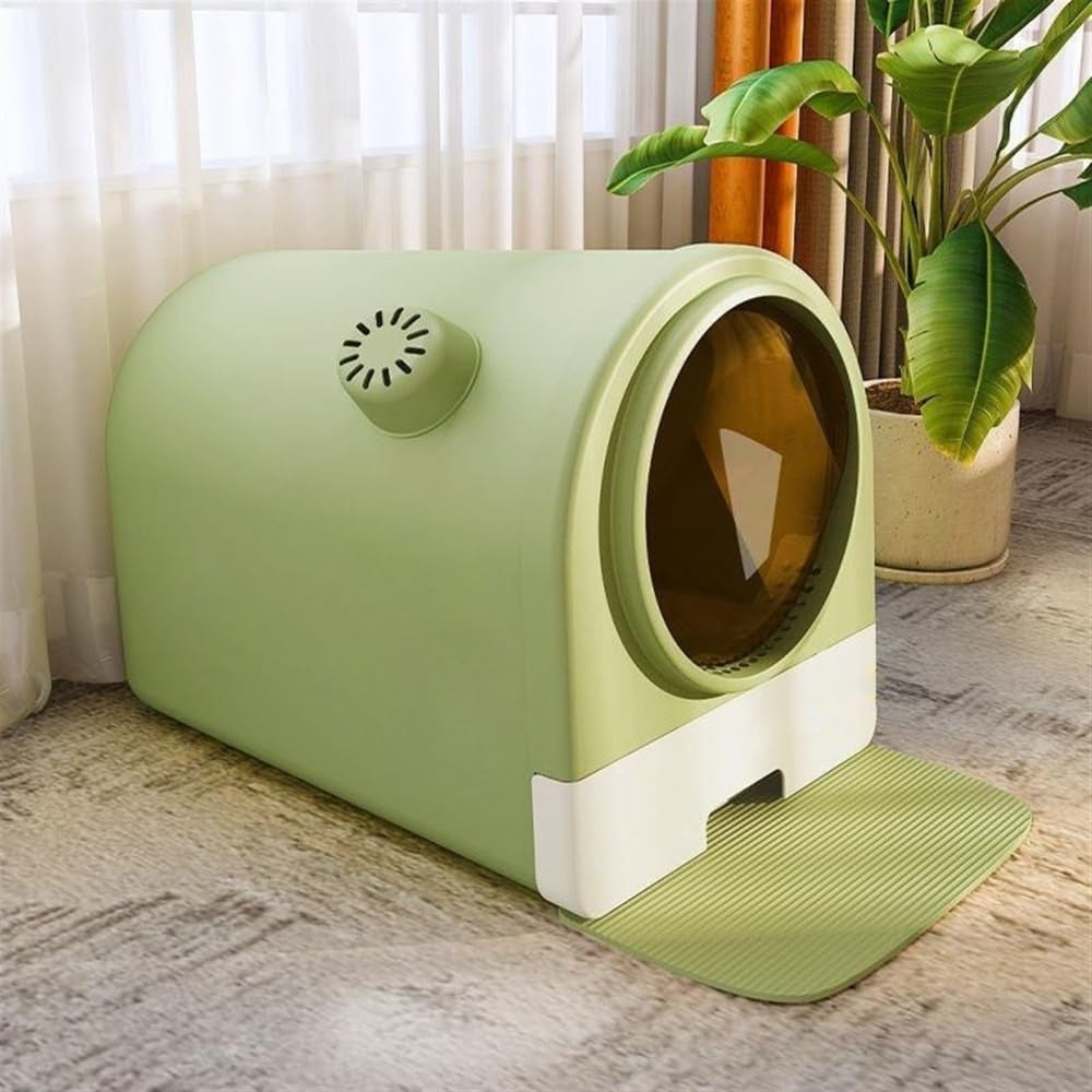 pet-supplies-enclosed-cat-litter-box-with-lid-scoop-splash-proof-large-pan-easy-cleangreen