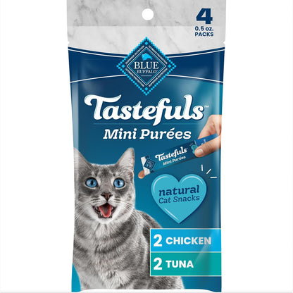 Blue Buffalo Tastefuls Mini Purées Natural Cat Treats, Chicken, Tuna, Salmon Variety Pack, 0.5 Oz. Single Servings, 24-Count11