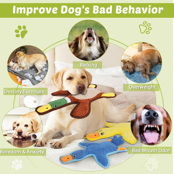 Dog Toys 3-Pack Cute Duck Shapes Puppy Toys No-Stuffing Squeaky and Crinkle Interactive Dog Chew Toy for Small to Large Breeds4