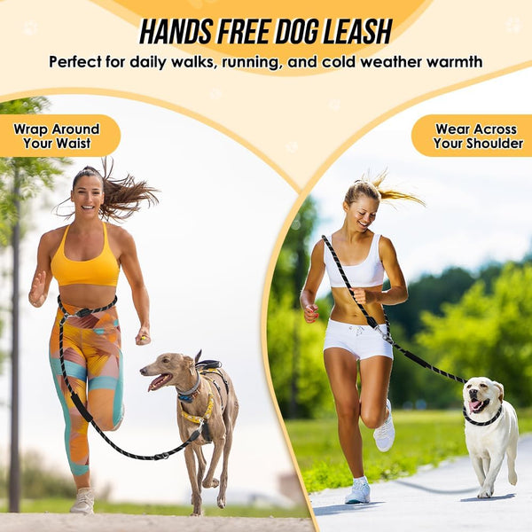 Lukovee Hands Free Dog Leash, 10FT Adjustable Training Lead 1/2 Inch Nylon Heavy Duty Lead No Pull for Large Medium Dogs, Tangle Free Reflective Waist-Leash for Walking Running, Black2