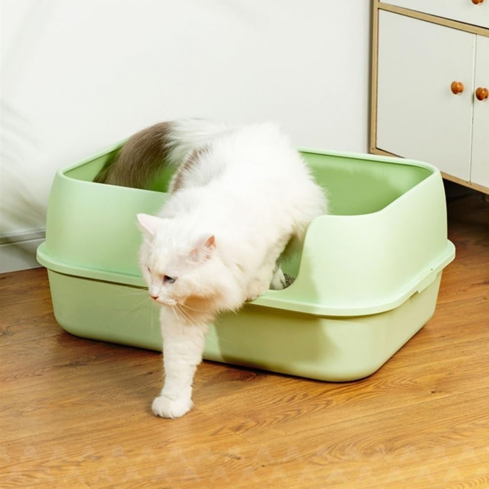 pet-supplies-high-sided-semi-enclosed-cat-litter-box-for-big-cats-rabbits-detachablegreen