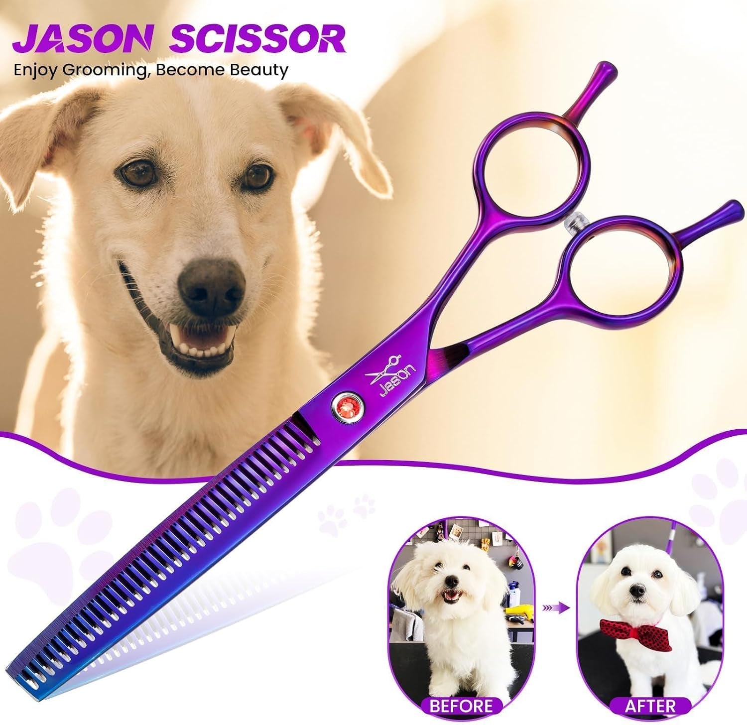 jason-grooming-scissors-for-dogs-sharp-thinning-dog-shear-with-muffler-pad-stainless-steel-dog-grooming-shears-professional-texture-scissors-for-pets-christmas-gift