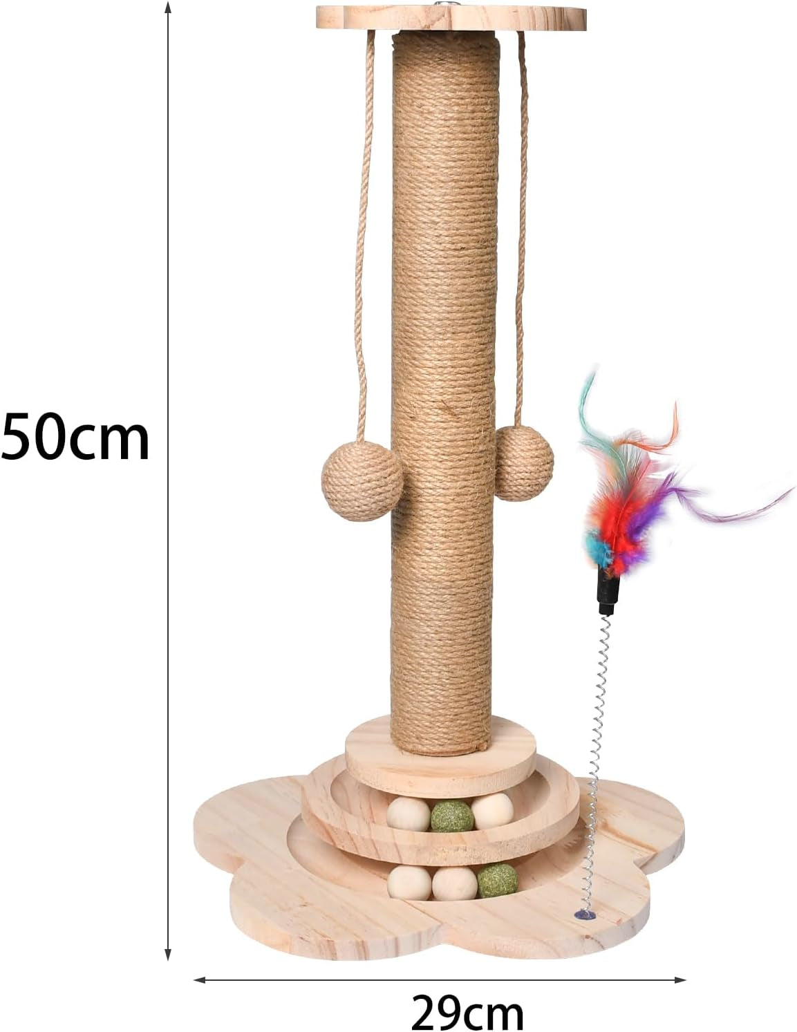 cat-scratching-post-50cm-cat-scratcher-toy-natural-woven-sisal-and-wood-interactive-cat-toys-with-lanyard-ball-ball-feather-feather-color-is-random