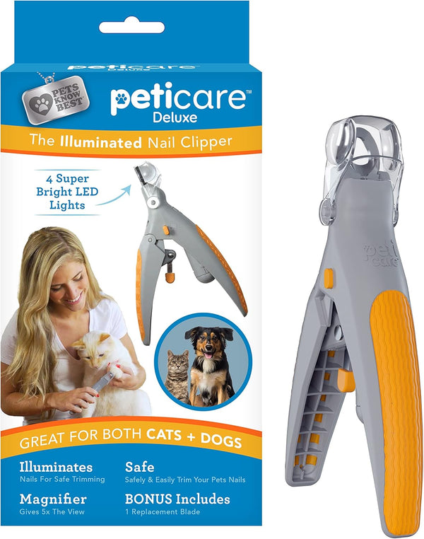 Peticare Illuminated Dog & Cat Nail Clipper with LED Light & 5X Magnification for Safe, Precise Trimming | Pet Nail Cutter for Small & Large Breeds | Easy-To-Use Grooming Tool for Pets1