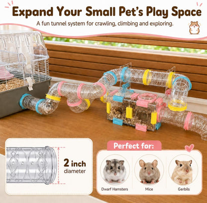 94 Pcs DIY Hamster Tunnel Tube Set, Clear Small Animal Cage Tube Kit Can Easy Viewing, 2-Inch Diameter Exercise Playground for Dwarf Hamsters, Mice & Gerbils2