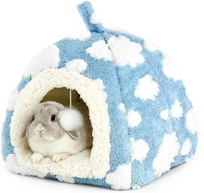 Bunny Bed Blue Sky with Cloud Pattern House for Rabbit Guinea Pig Hiding Hut Small Animals Hideaway Indoor Habitat for Bunny Guinea Pigs (Blue)1