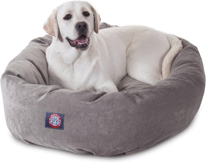 Majestic Pet 40 Inch Micro Velvet Calming Dog Bed Washable – Cozy Soft round Dog Bed with Spine for Head Support - Fluffy Donut Dog Bed 40X29X9 (Inch) – round Pet Bed Large – Pearl19